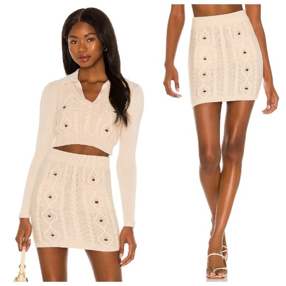 MAJORELLE Dresses & Skirts - NWT Revolve Majorelle Bella Cream Floral Applique Cable Knit Sweater Skirt